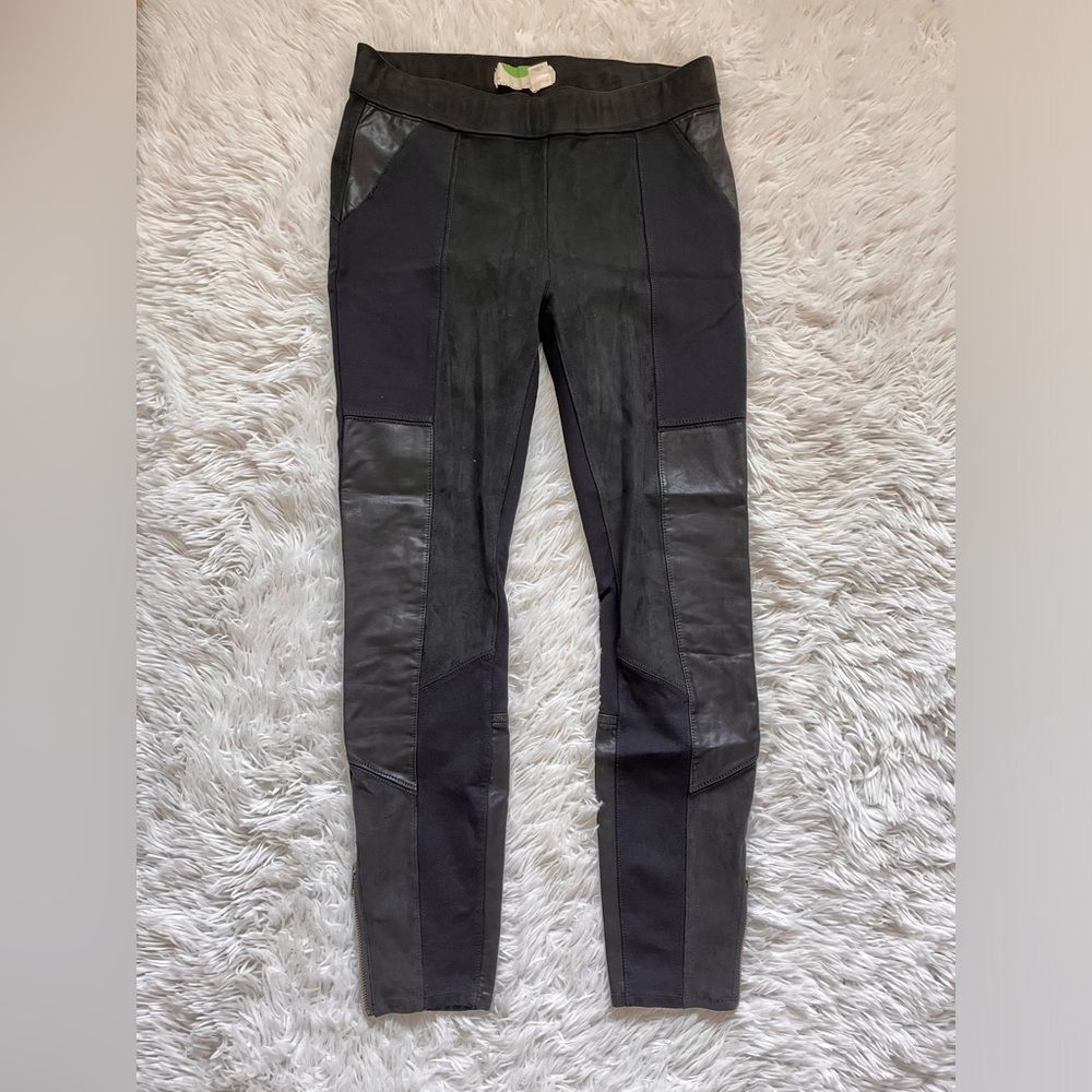 Anthropologie faux leather & Suede Black Moto leggings pockets ankle zipper 28